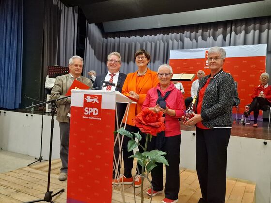 Helmut Wöhrle (50 Jahre), Mirko Witkowski, Saskia Esken, Ingrid Onuszko (Willy-Brandt-Medaille), Inge Wolber-Berthold