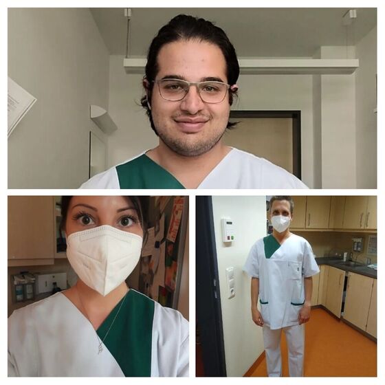 Die Jusos im Helios, oben Ali Zarabi, unten von links Selina Blust und Dennis Mattes